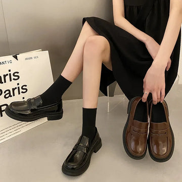 Xajzpa Brown Loafers Women Japanese School Students JK Uniform Shoes Round Toe Women Girls Retro Round Toe Lolita Cosplay Shoes Size 42